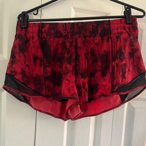 Lululemon Athletica Red and Black Tie-Dye Shorts